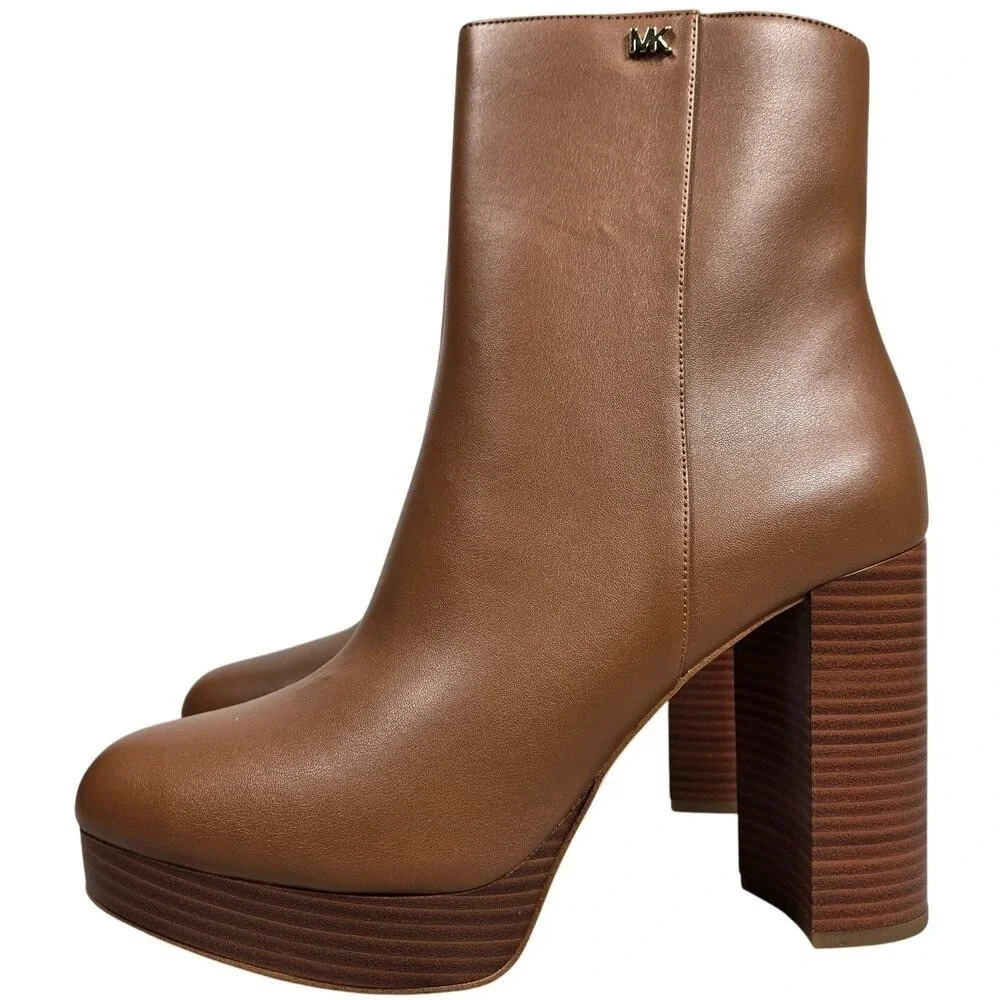 Michael Kors‎ Joanna Faux Leather Platform Boot Bootie Luggage 10M NIB